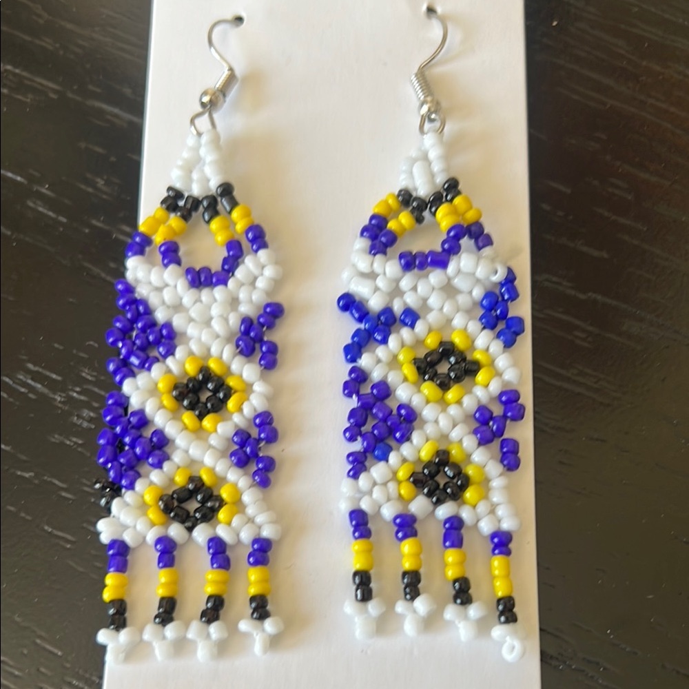 Beaded Dangle Earrings - Purple, Yellow, Black, White-NWT